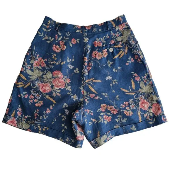 Ralph Lauren Vintage 100% Linen Floral Shorts | EUC | 8P | Blue, Multicolor - Picture 2 of 12
